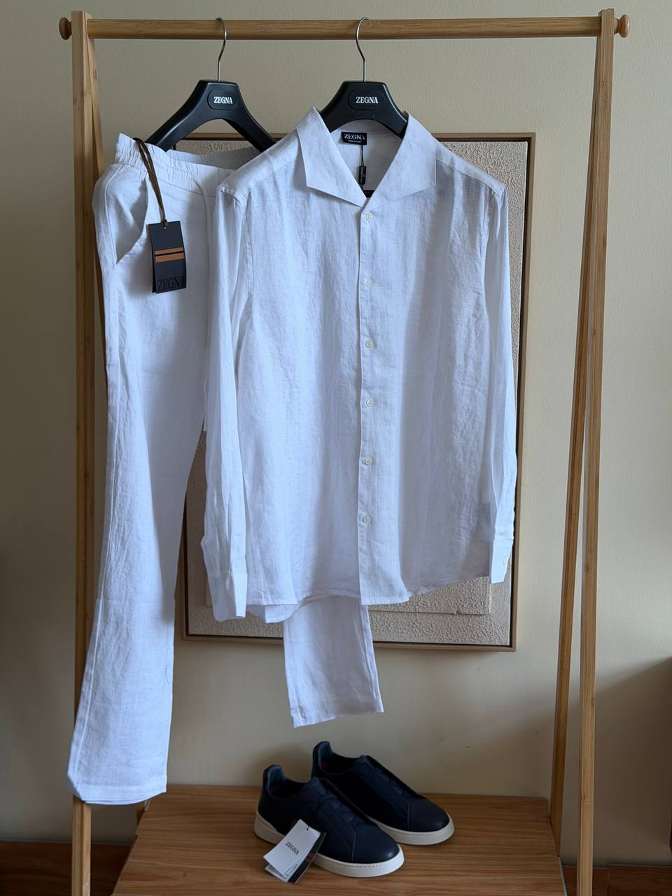 Zegna White Linen Shirt & Pants Set