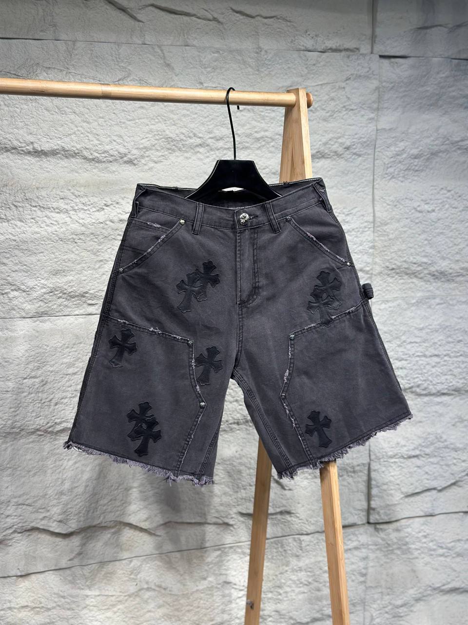 Chrome Hearts Cross Patch Denim Shorts — Black