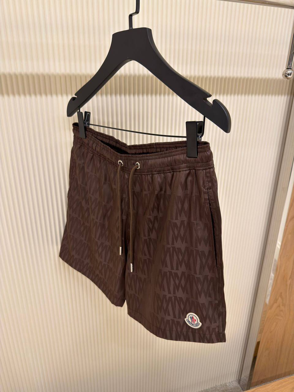 Moncler Monogram Swim Shorts — Brown