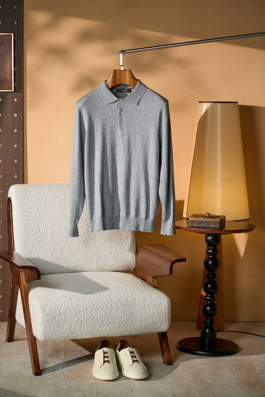 Loro Piana Como Long-Sleeve Polo (Grey)