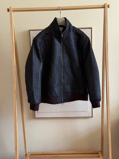 Bottega Veneta Intrecciato Leather Blouson Dark Brown