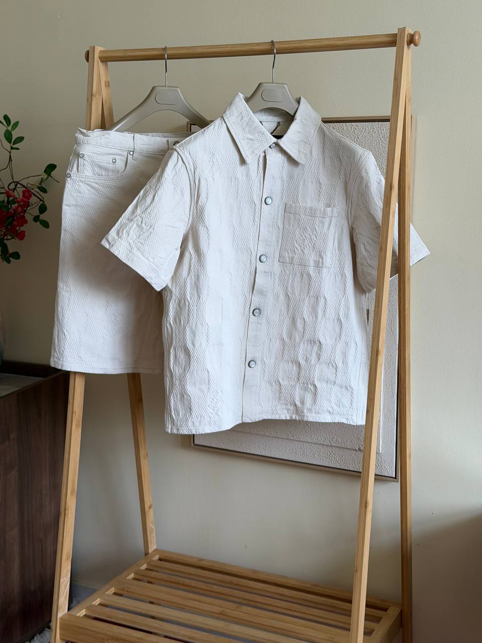 Louis Vuitton Damier Textured Shirt & Shorts Set