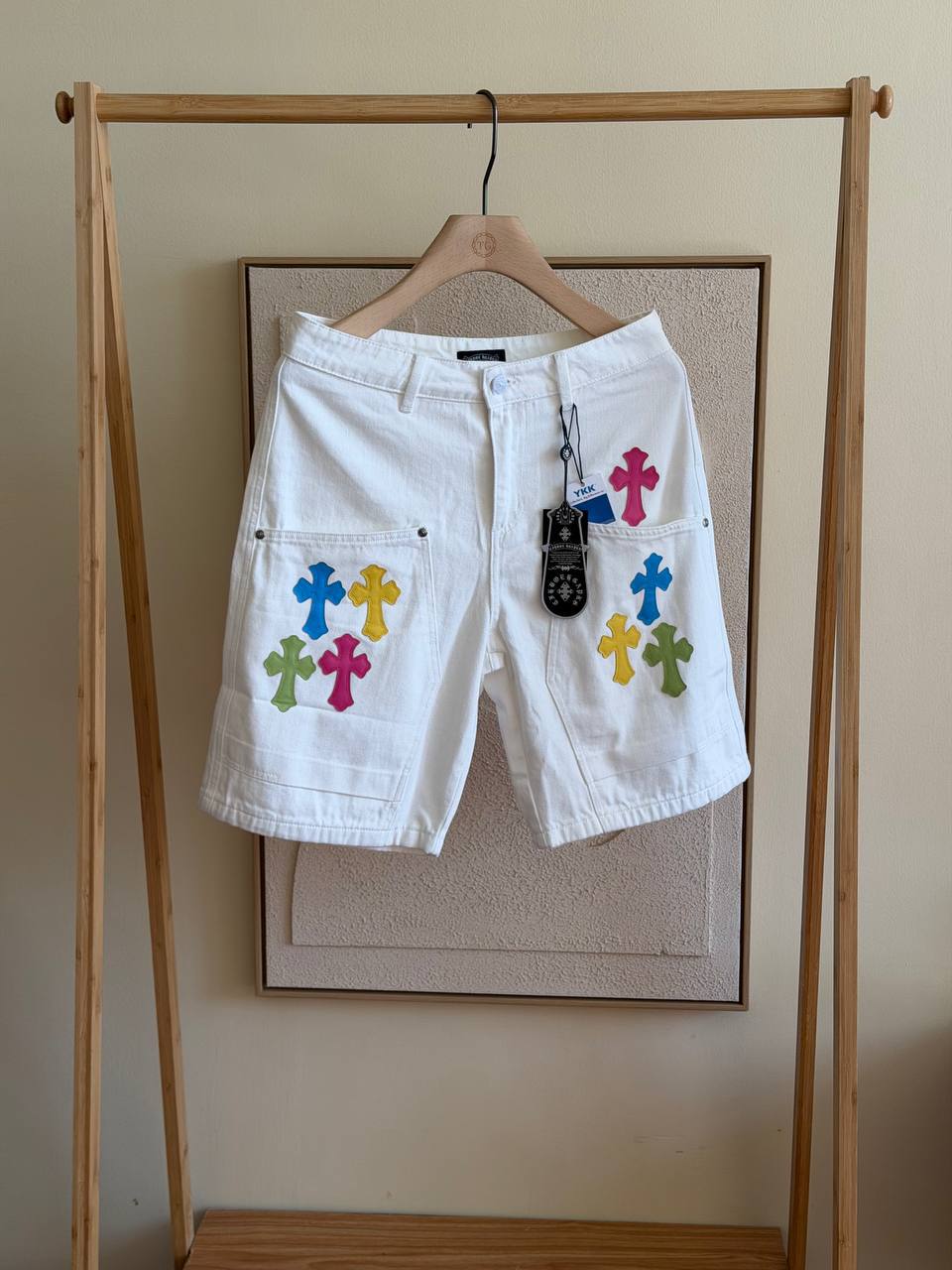 Chrome Hearts Cross Patch Shorts – White Multicolor
