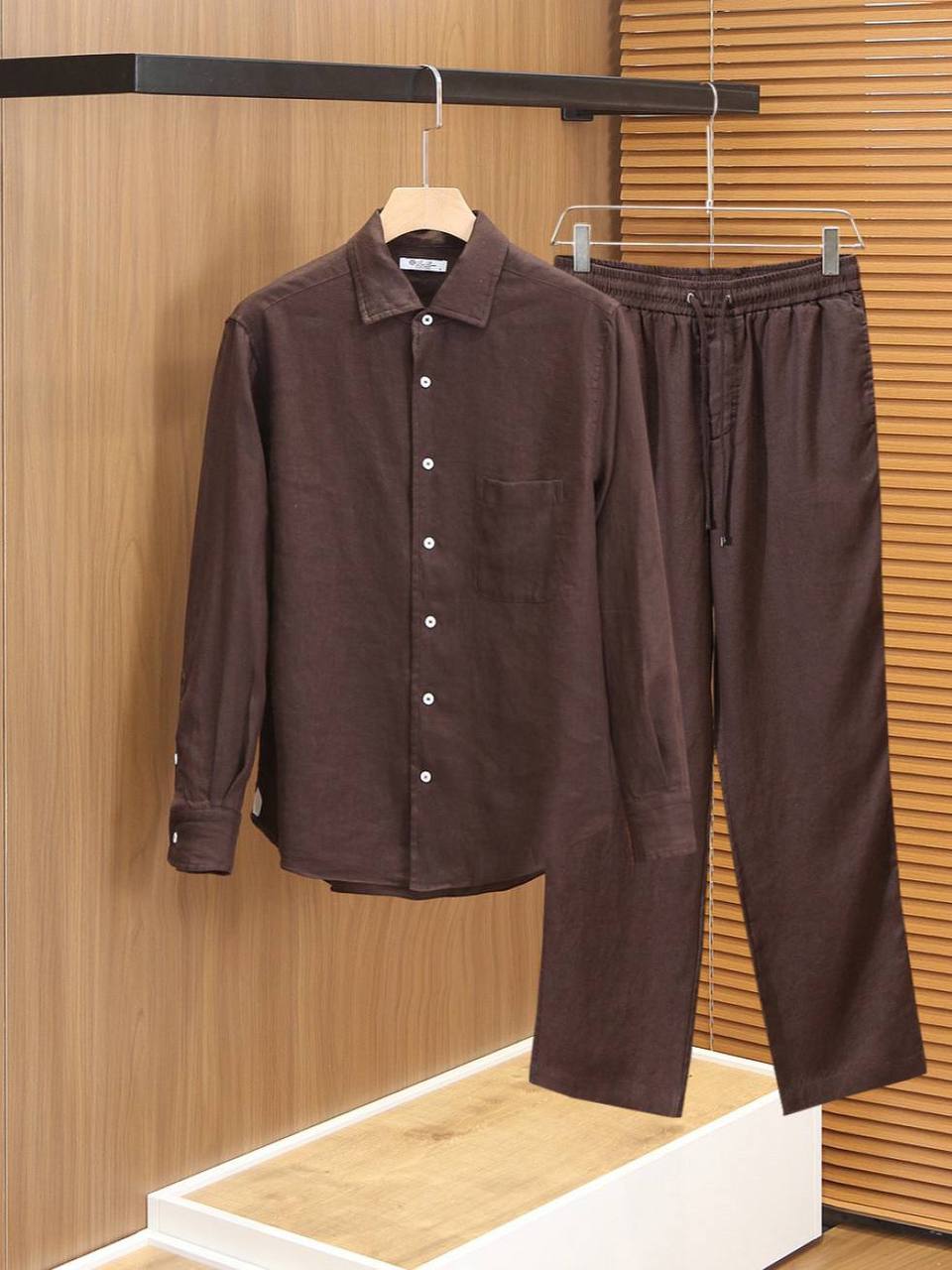 Loro Piana Linen Shirt & Trouser Set — Brown