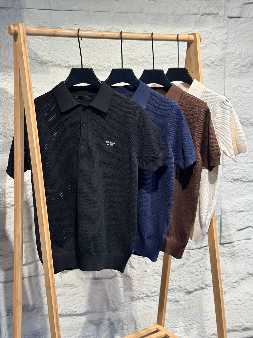 Prada Milano Perforated Knit Polo