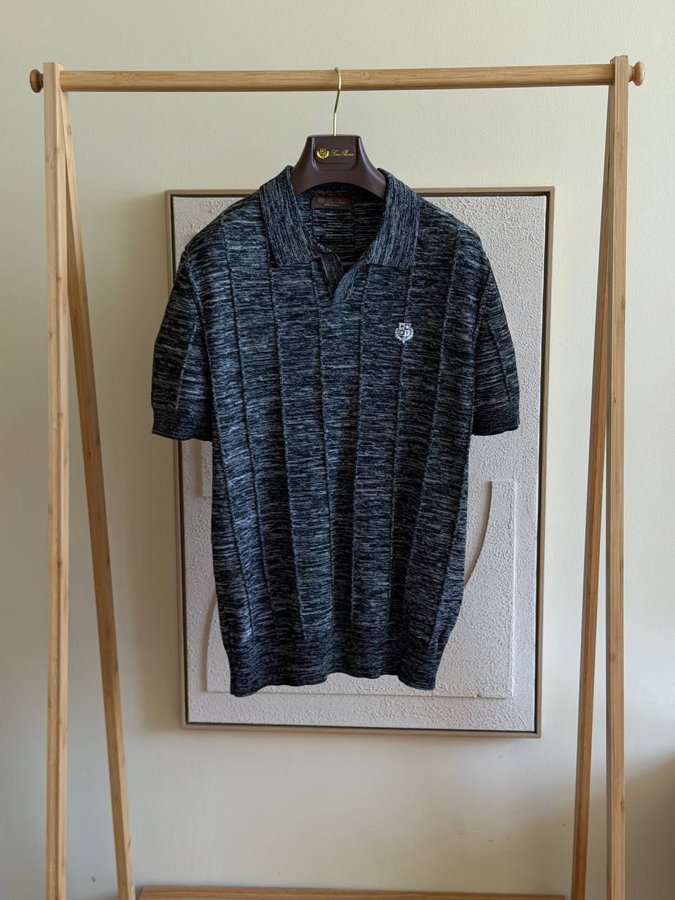 Loro Piana Striped Knit Polo – Charcoal