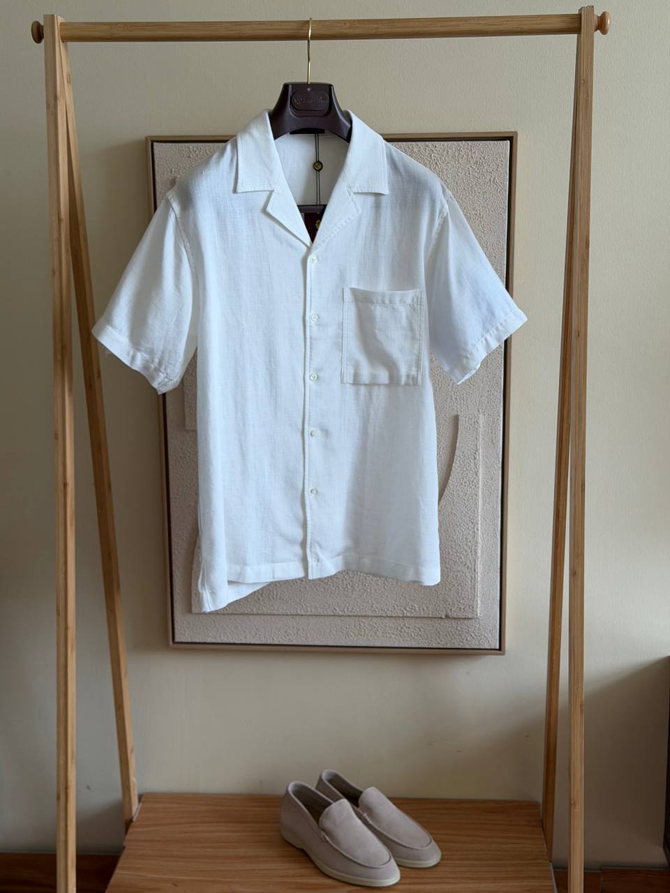 Loro Piana White Linen Camp-Collar Shirt