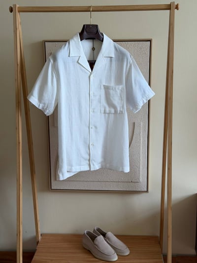 Loro Piana White Linen Camp-Collar Shirt