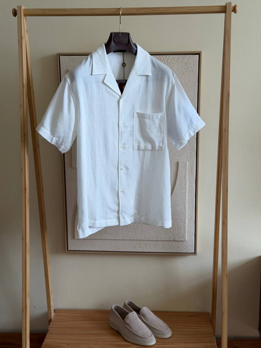 Loro Piana White Linen Camp-Collar Shirt