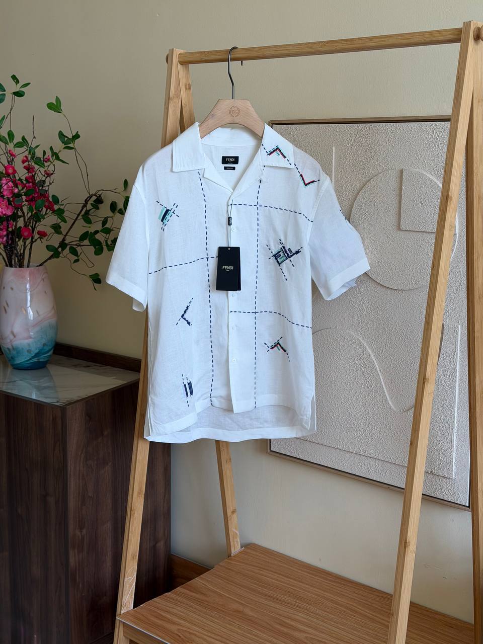 Fendi White Linen Embroidered Shirt
