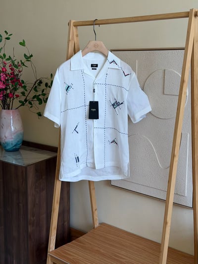 Fendi White Linen Embroidered Shirt