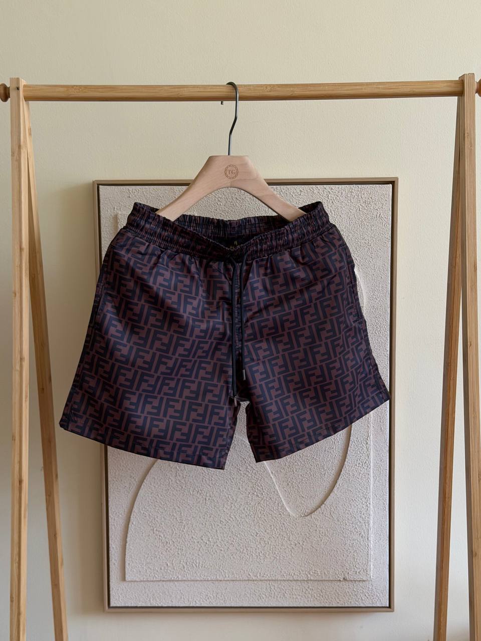 Fendi FF Monogram Swim Shorts — Brown
