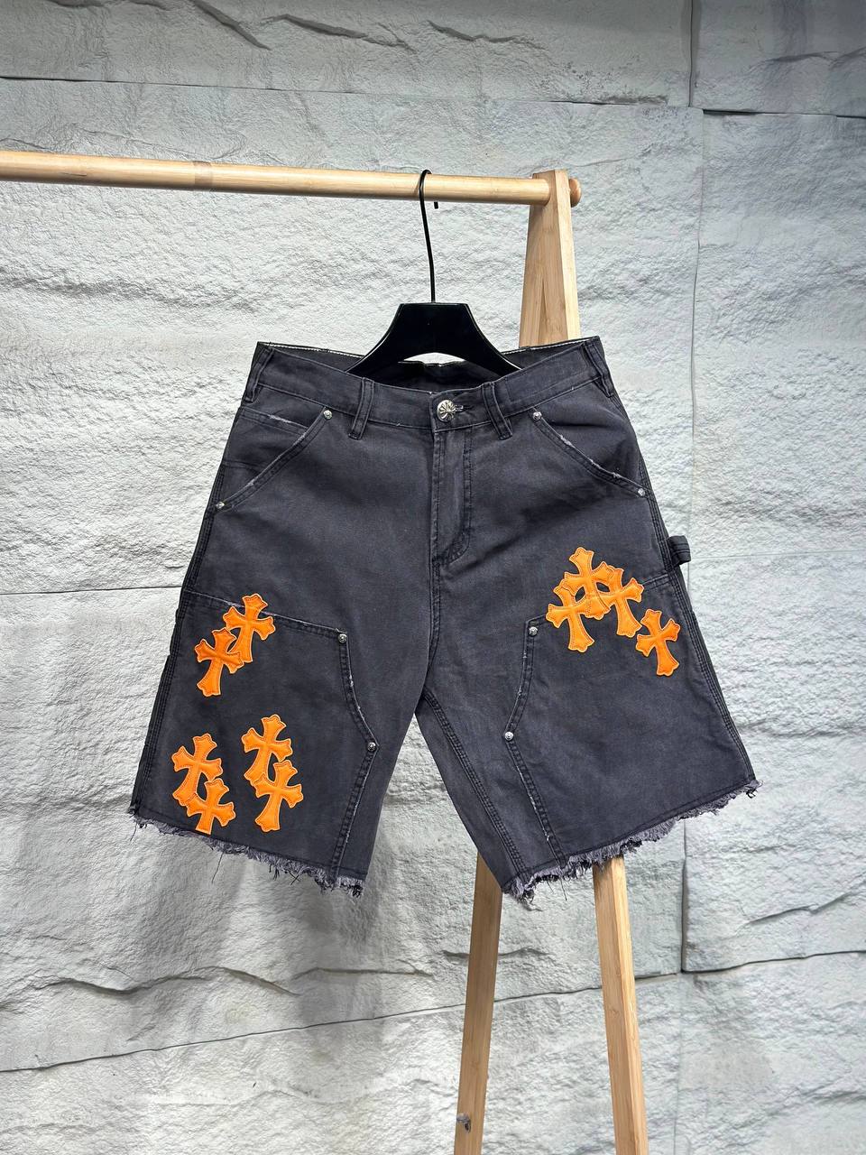 Chrome Hearts Cross Patch Denim Shorts — Orange