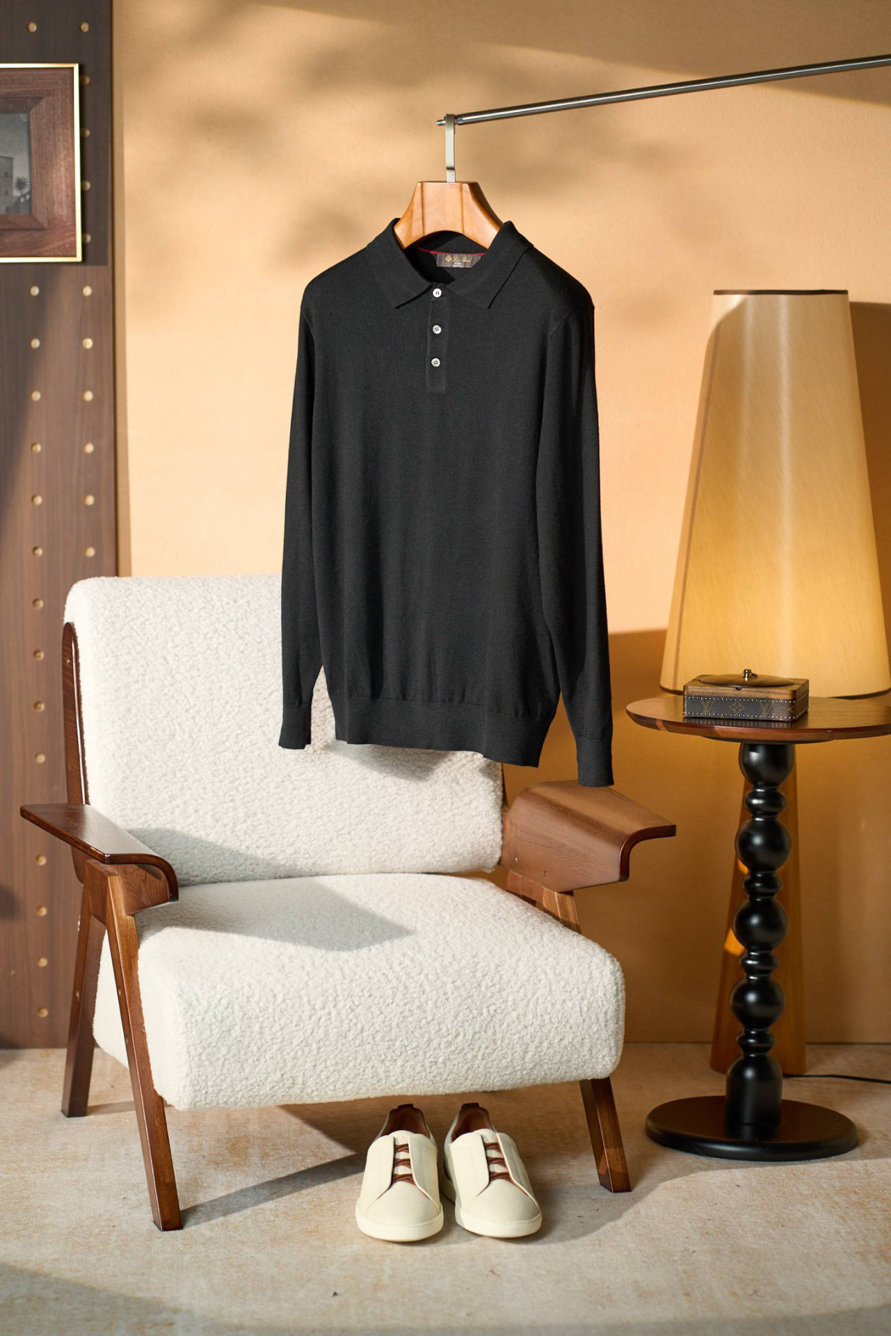 Loro Piana Como Long-Sleeve Polo (Black)