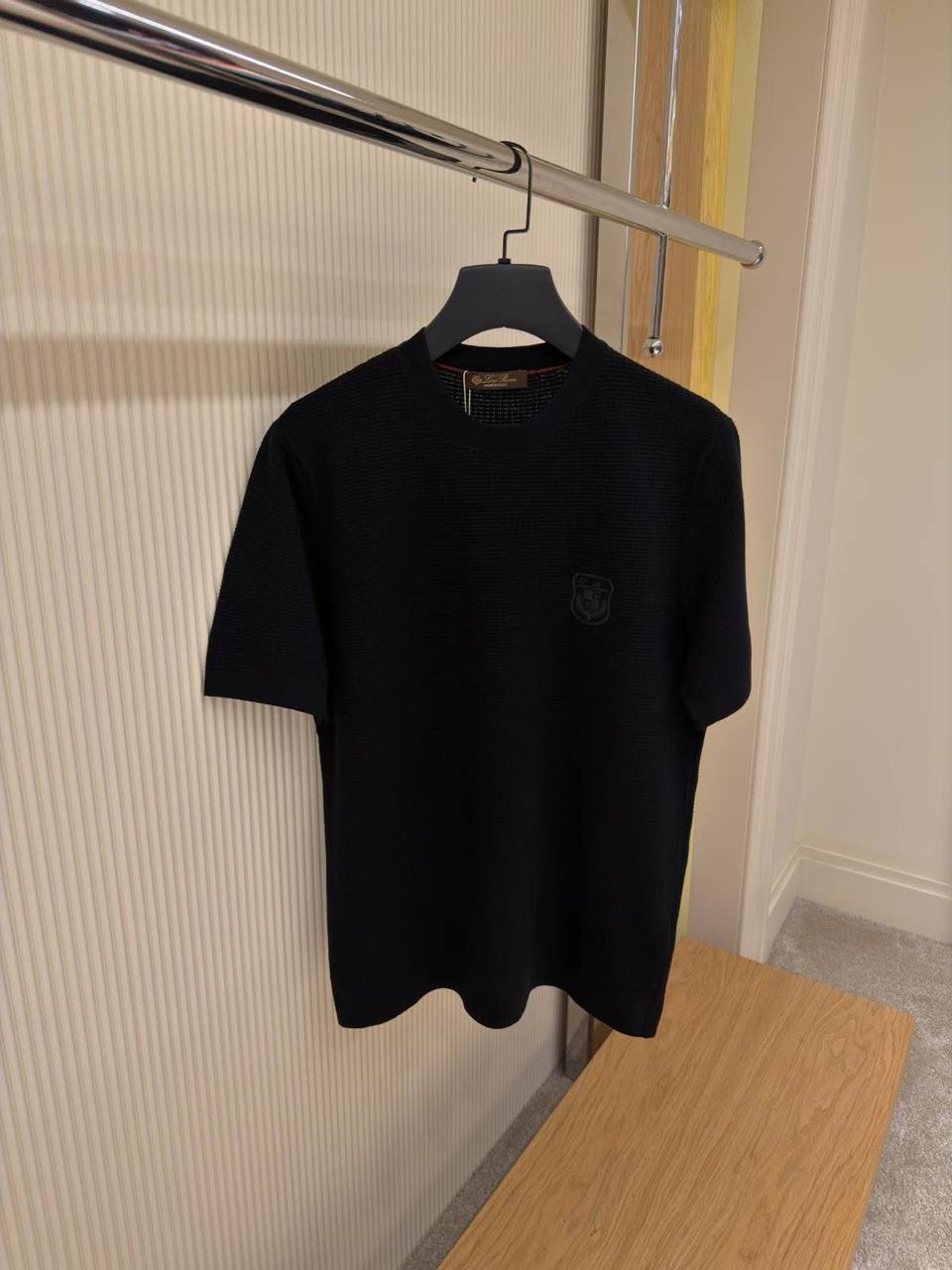 Loro Piana Waffle Knit T-Shirt — Black