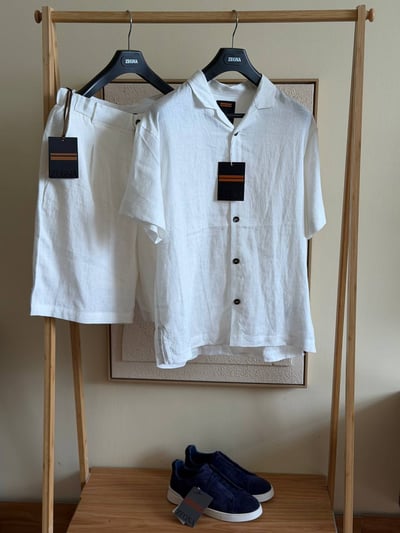 Zegna Linen Shirt & Shorts Set - White
