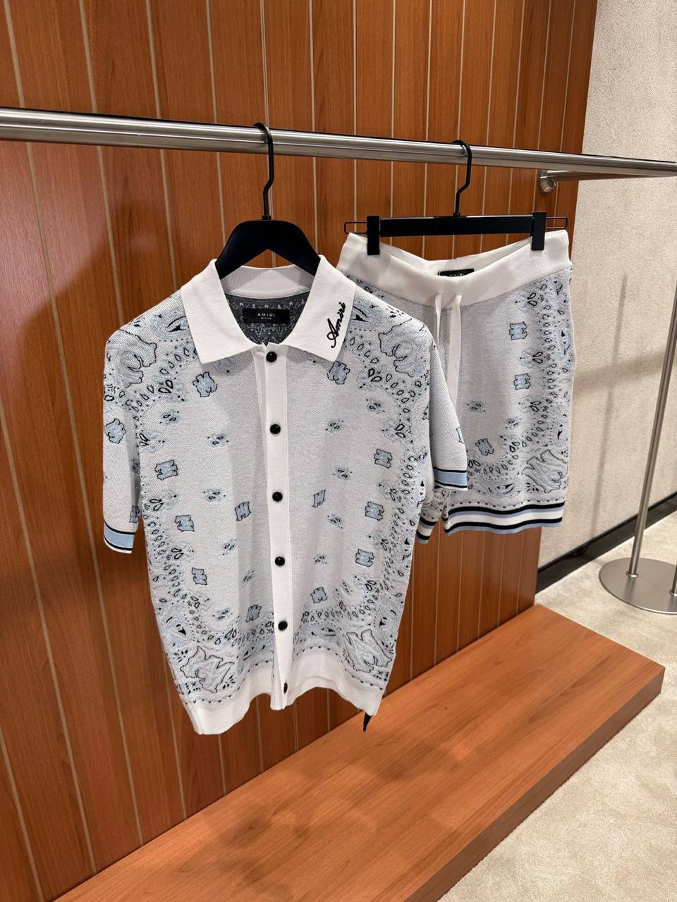 Amiri Bandana Knit Polo & Shorts Set – White/Blue