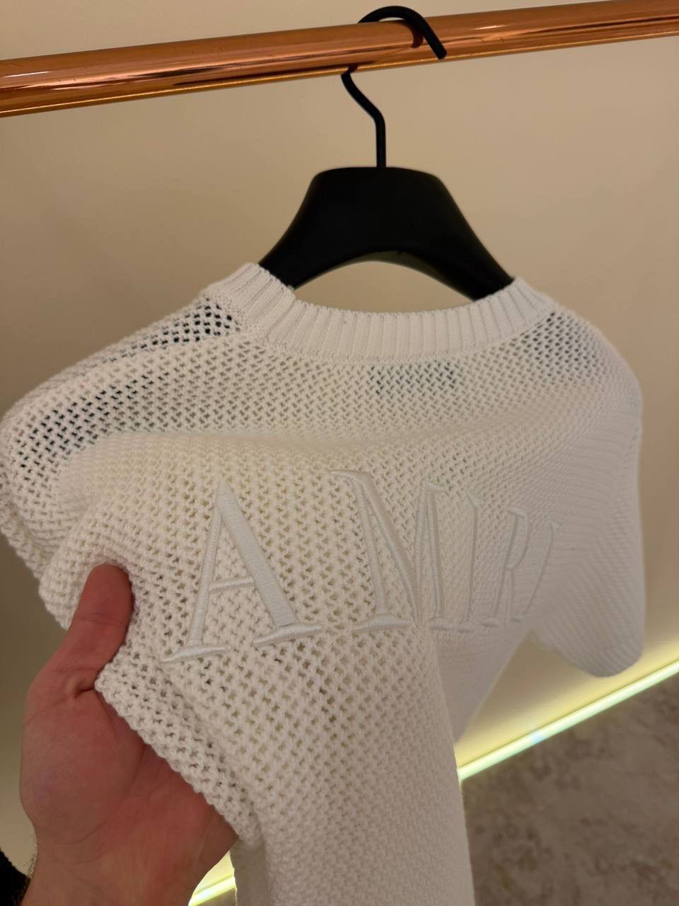 Amiri Crochet Mesh T-Shirt – Ivory