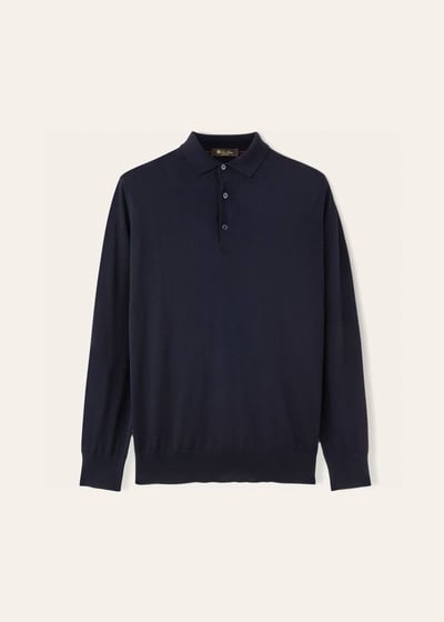 Loro Piana Como Long-Sleeve Polo (Navy)