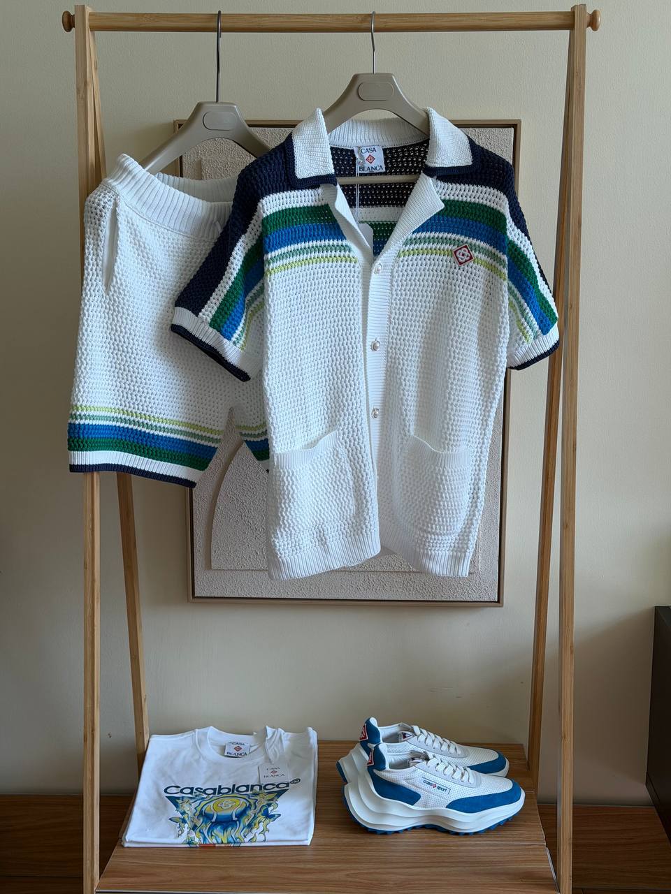 Casablanca Crochet Knit Set – Green & Blue Stripe