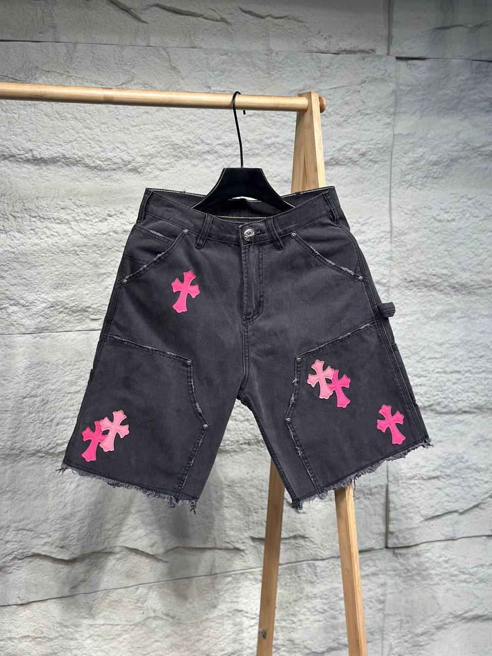 Chrome Hearts Cross Patch Denim Shorts — Pink