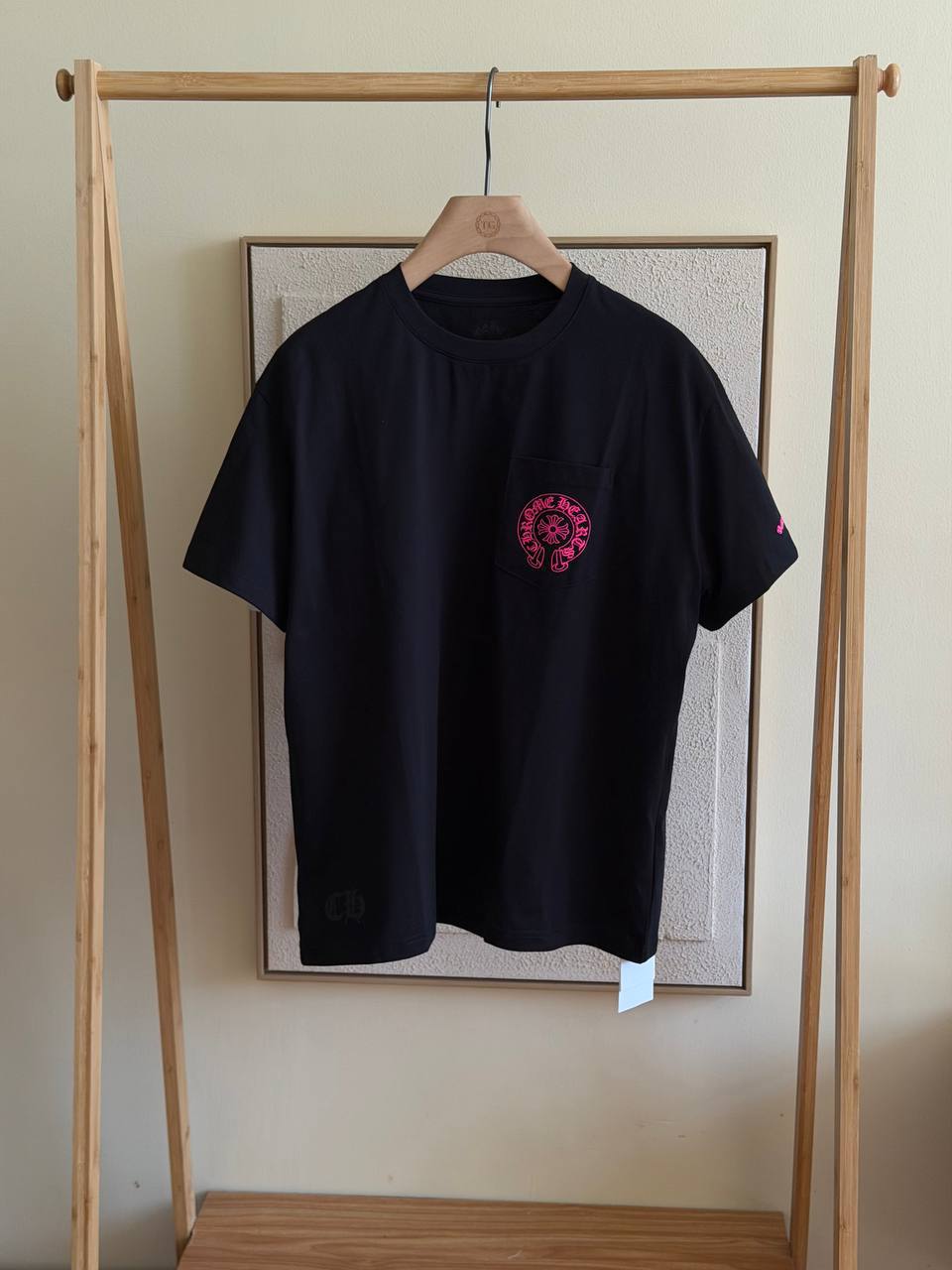 Chrome Hearts Neon Pink Horseshoe Pocket Tee – Black