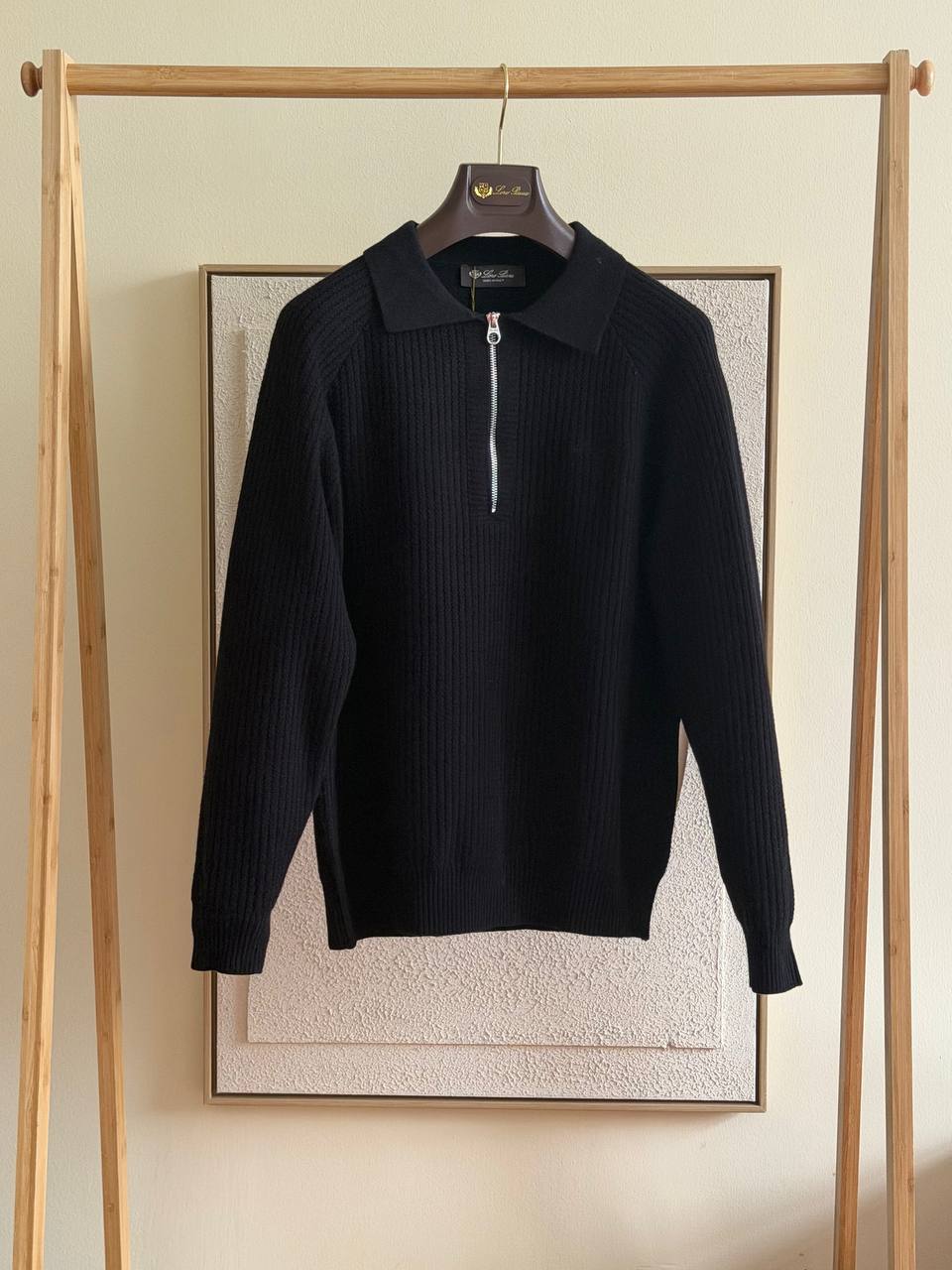 Loro Piana Ribbed Zip Polo Sweater - Black