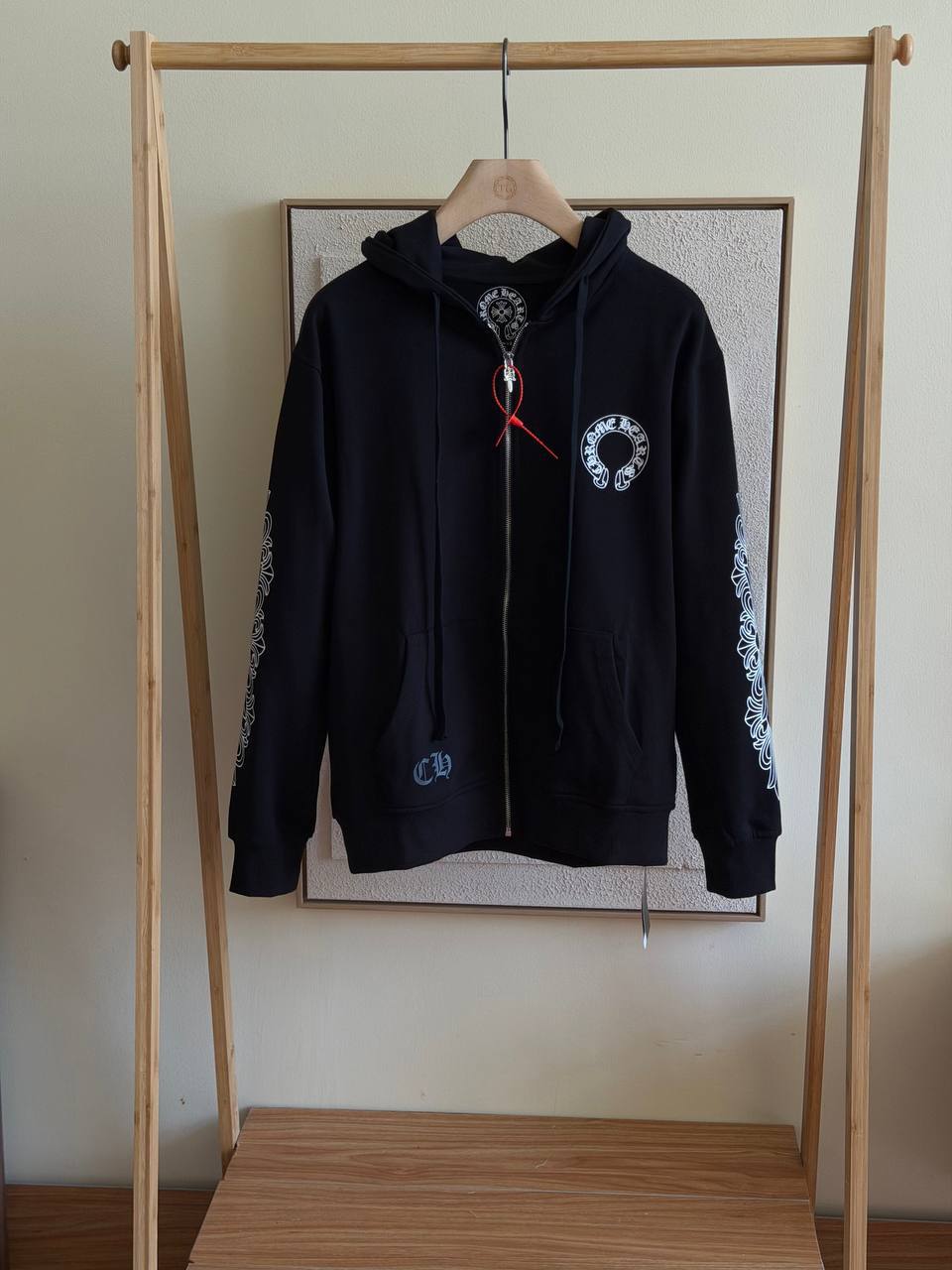 Chrome Hearts Horseshoe Floral Sleeve Zip Hoodie – Black