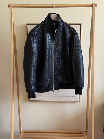 Bottega Veneta Intrecciato Leather Blouson Black
