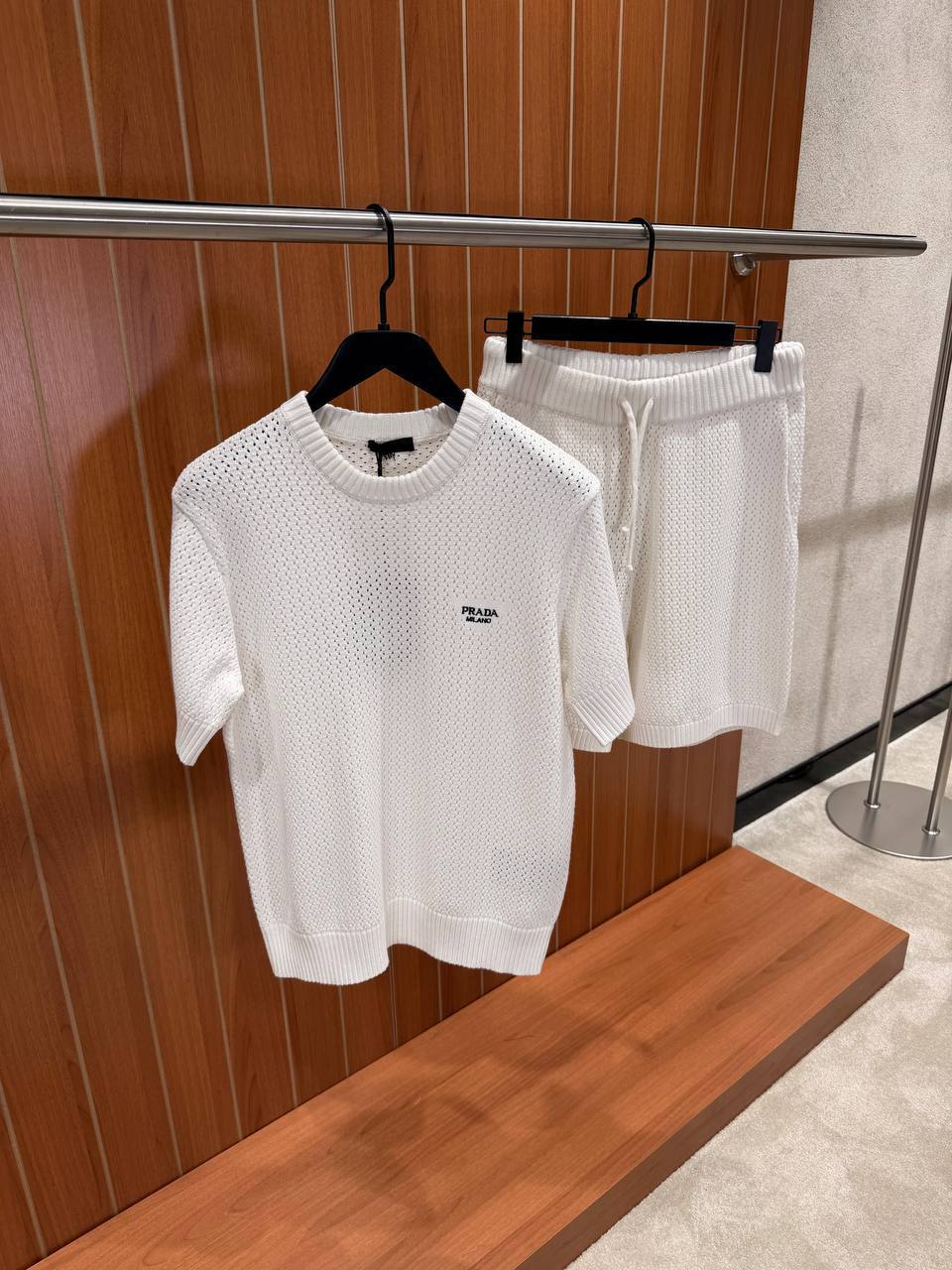 Prada Milano Crochet Knit Tee & Shorts Set