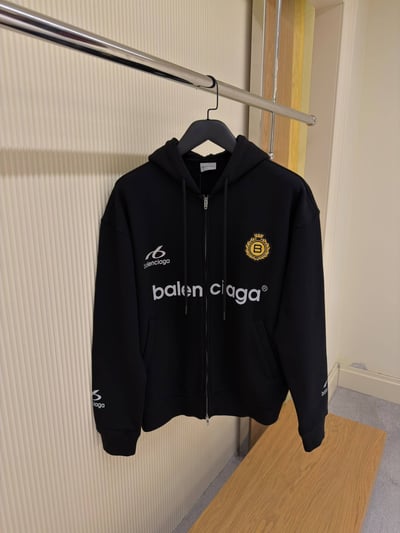 Balenciaga Zip-Up Logo Hoodie Black