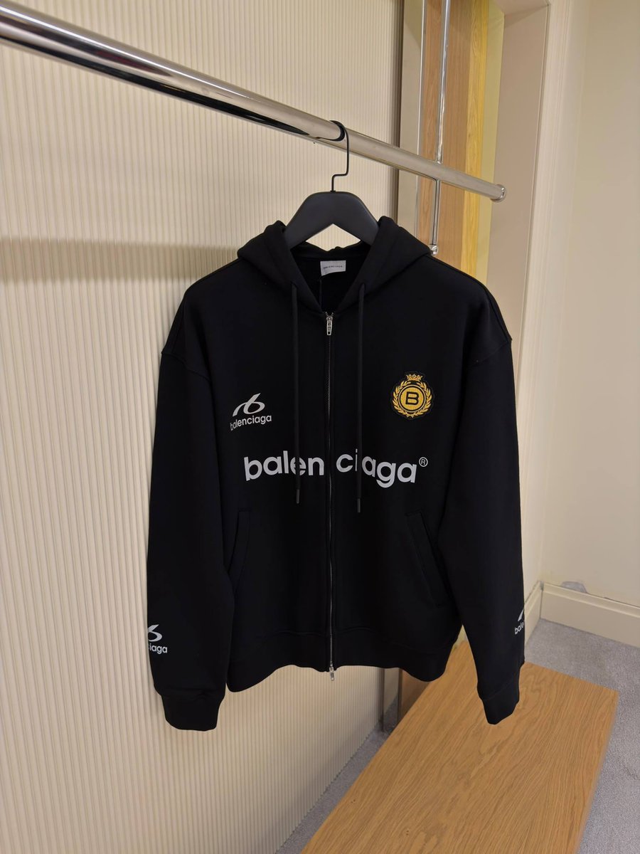 Balenciaga Zip-Up Logo Hoodie Black