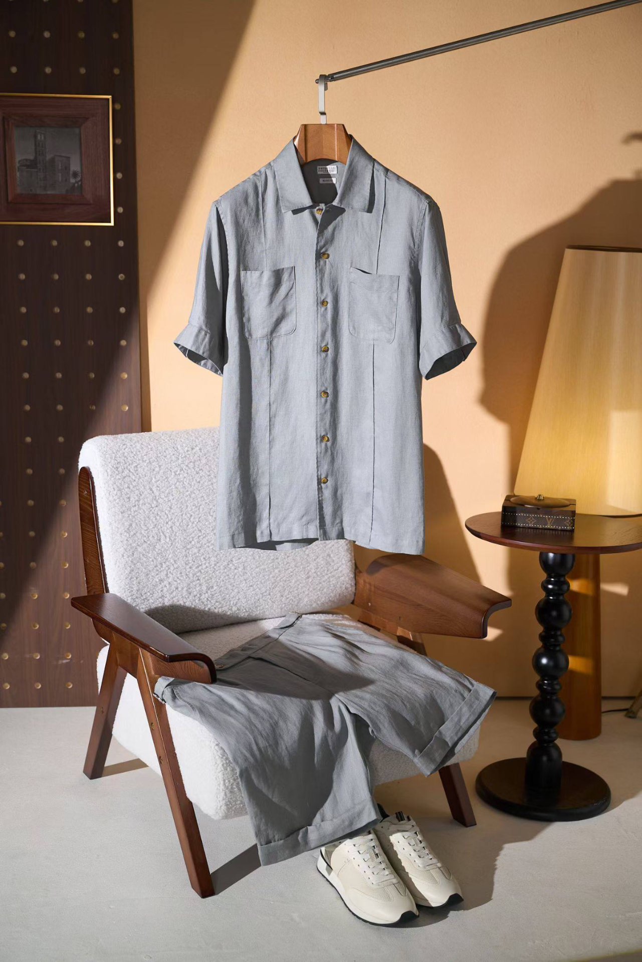 Brunello Cucinelli Linen Shirt & Shorts Set - Grey