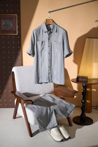 Brunello Cucinelli Linen Shirt & Shorts Set - Grey