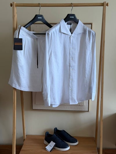 Zegna White Linen Shirt & Shorts Set