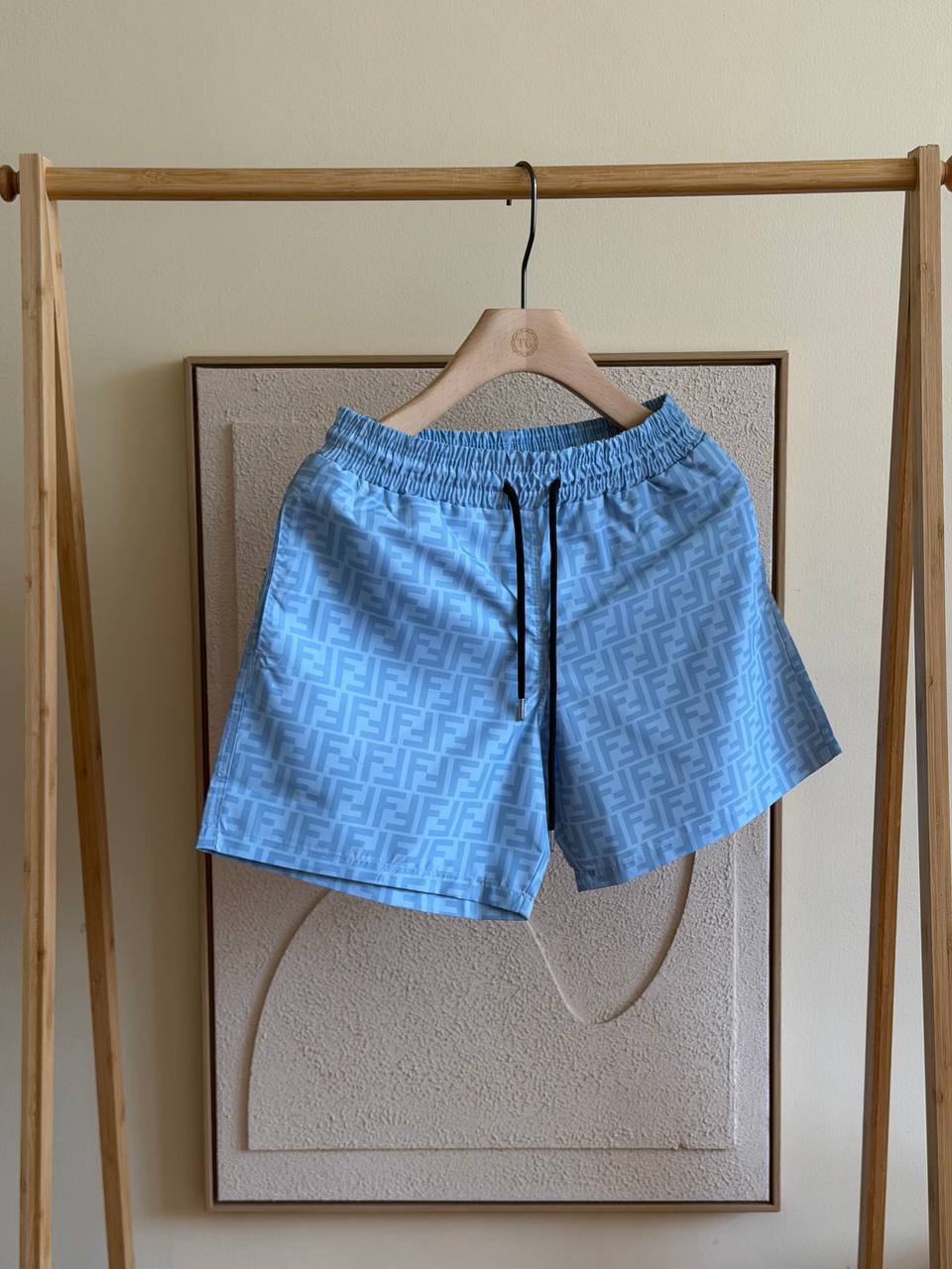 Fendi FF Monogram Swim Shorts — Light Blue