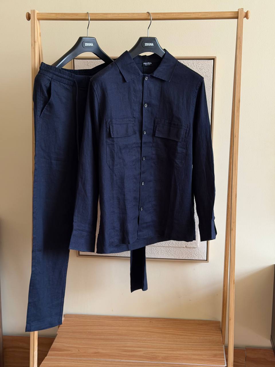 Zegna Navy Linen Shirt & Pants Set