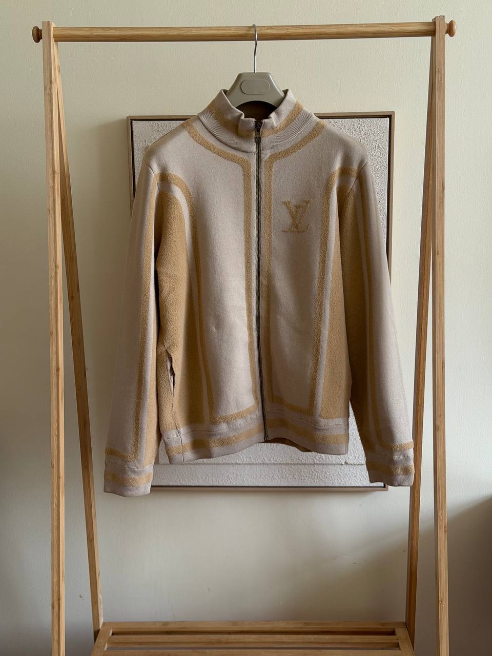 Louis Vuitton Monogram Knit Zip-Up Sweater (Beige)
