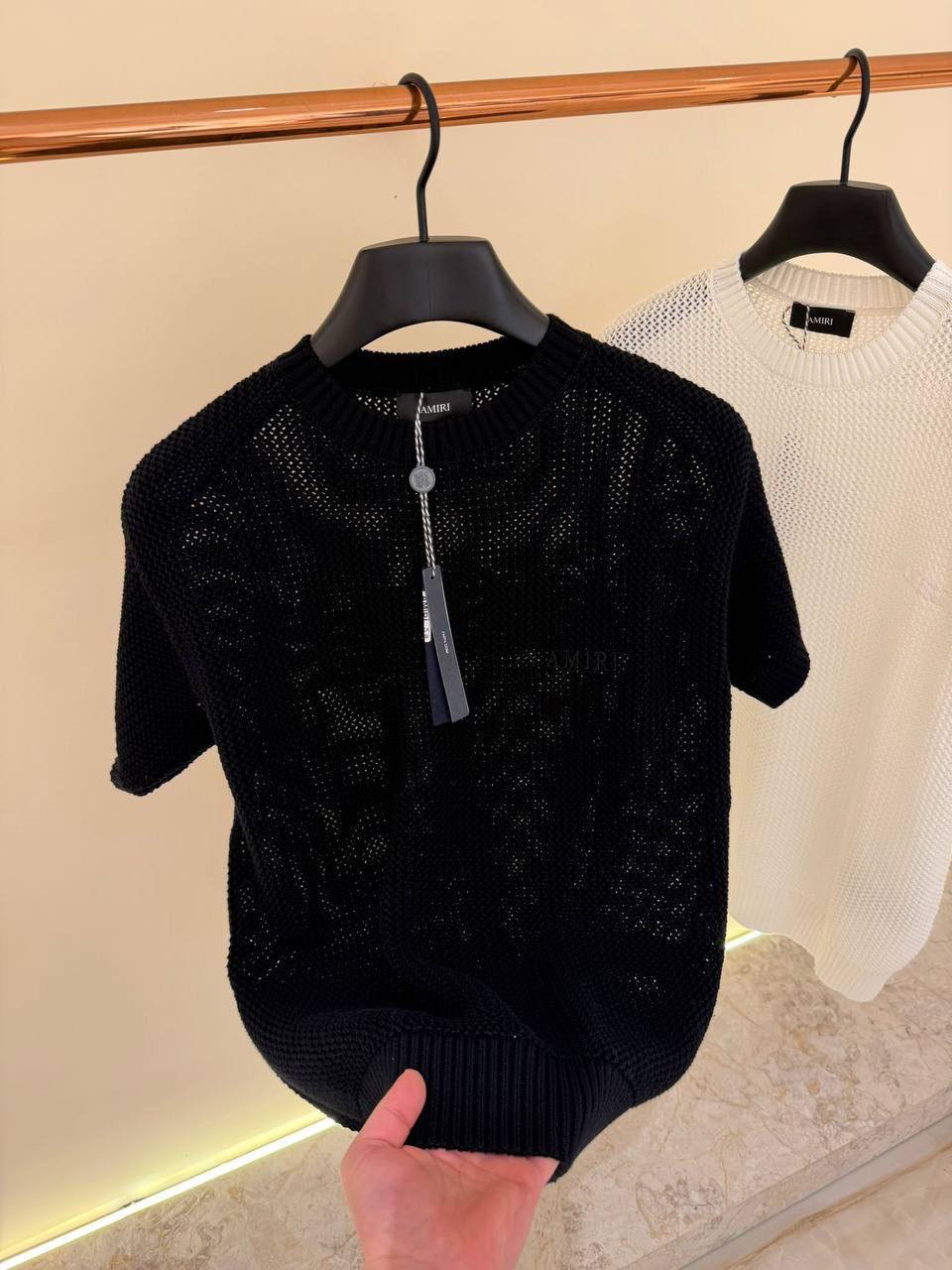 Amiri Crochet Mesh T-Shirt – Black