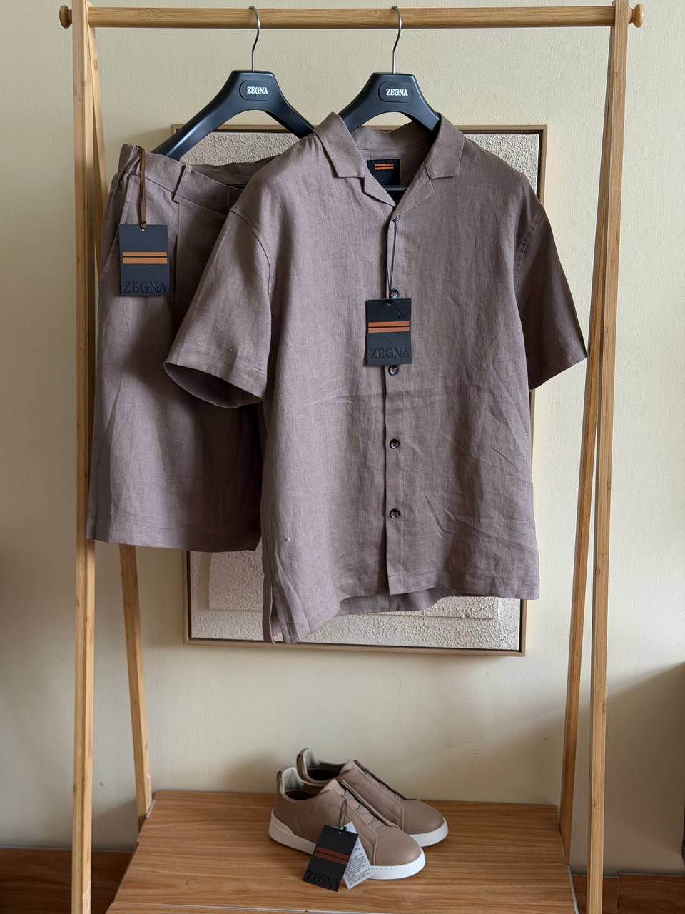 Zegna Linen Shirt & Shorts Set - Mocha