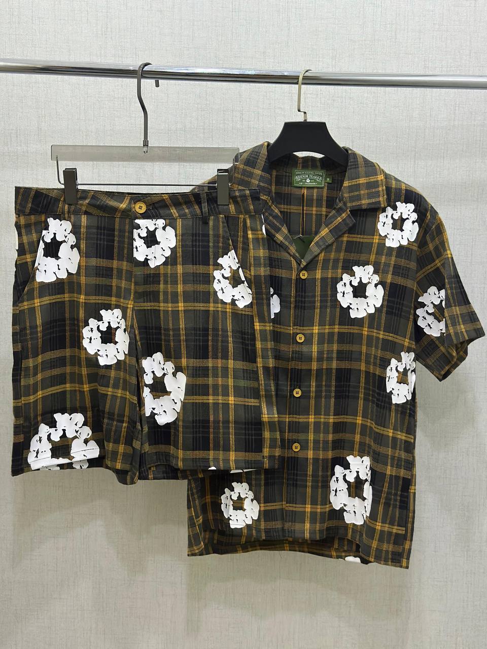 Denim Tears Cotton Wreath Plaid Shirt & Shorts Set