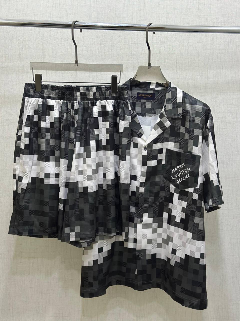 Louis Vuitton Damier Pixel Silk Shirt & Shorts Set