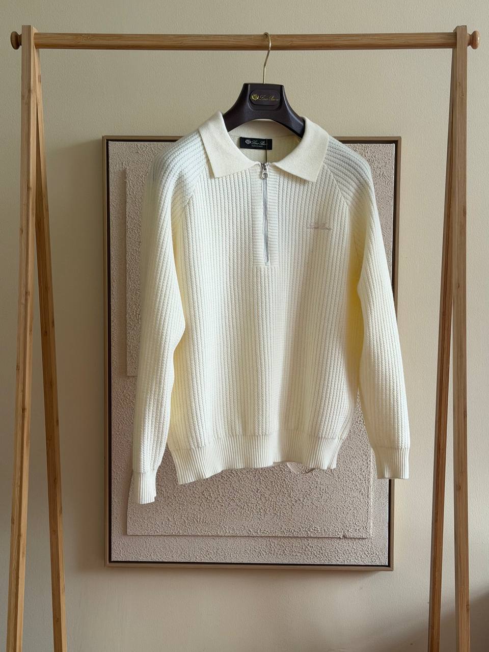 Loro Piana Ribbed Zip Polo Sweater - Cream