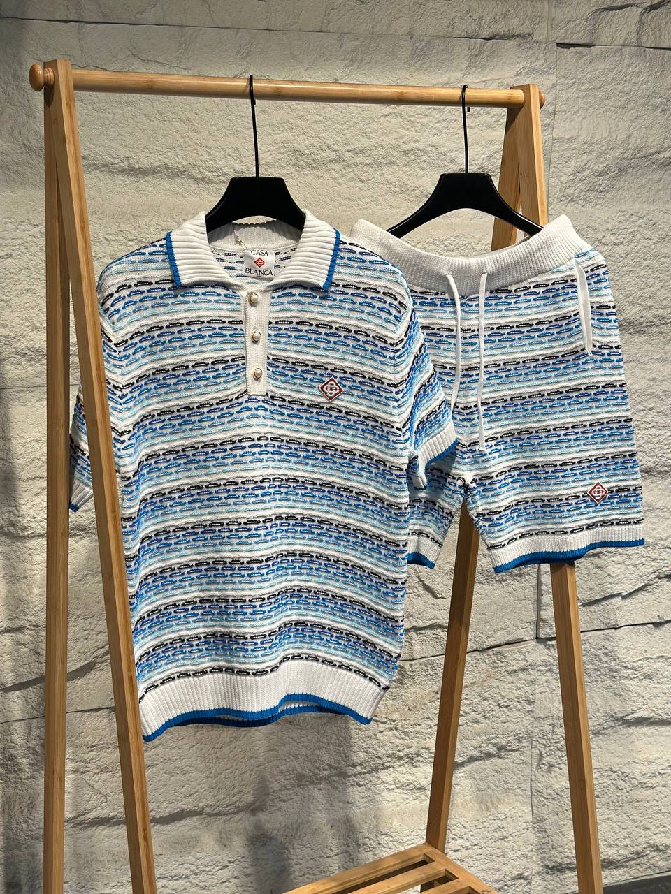 Casablanca Striped Knit Polo & Shorts Set