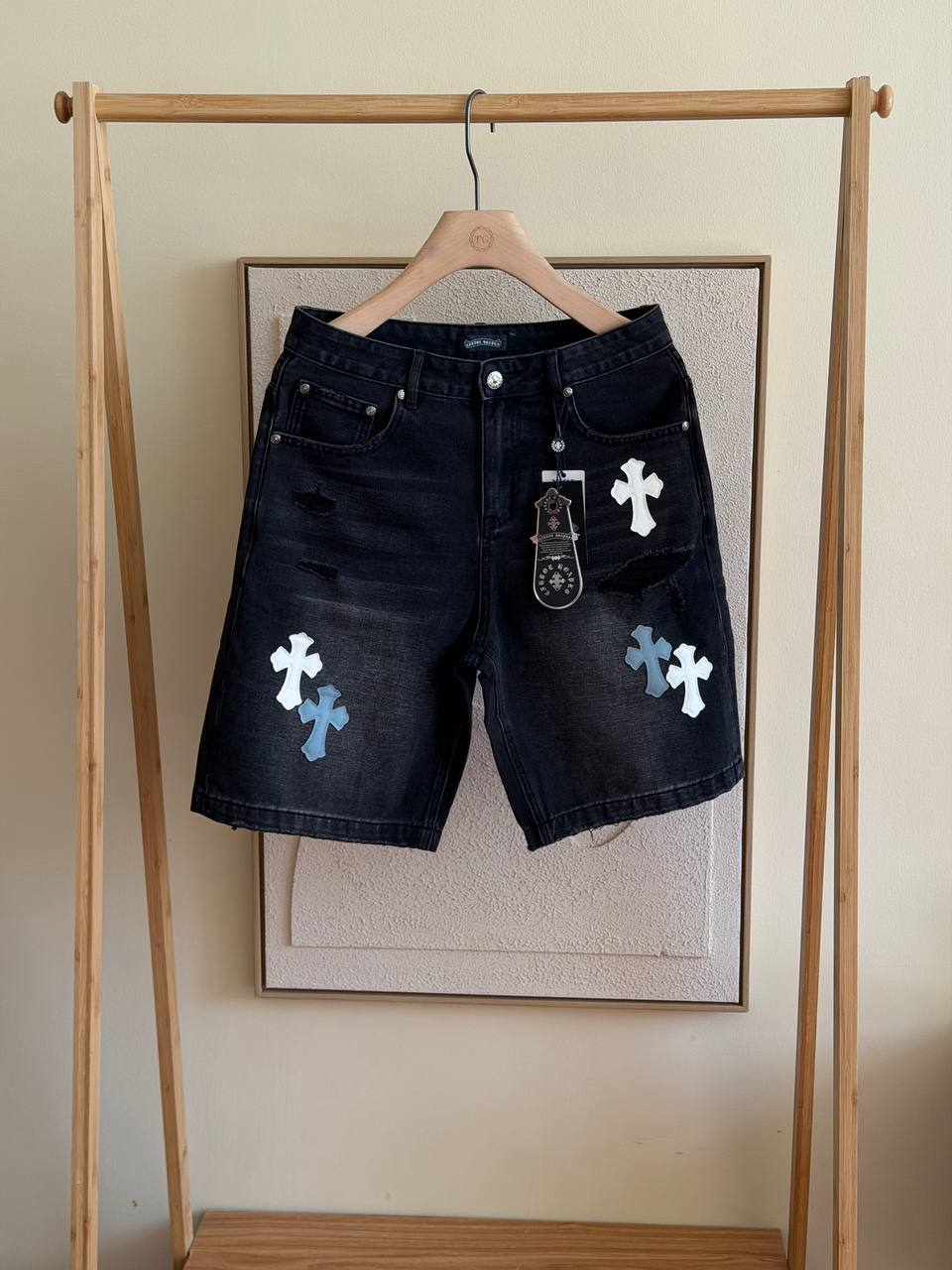 Chrome Hearts Cross Patch Shorts – Washed Black Denim