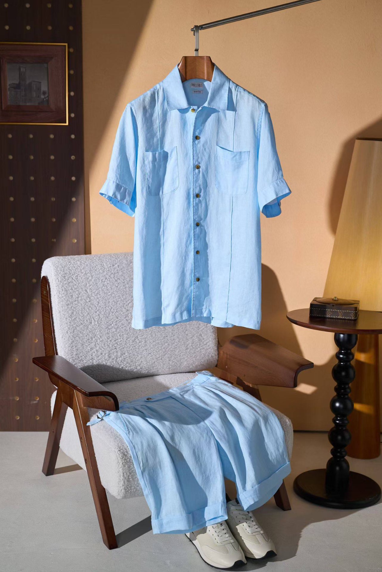 Brunello Cucinelli Linen Shirt & Shorts Set - Light Blue