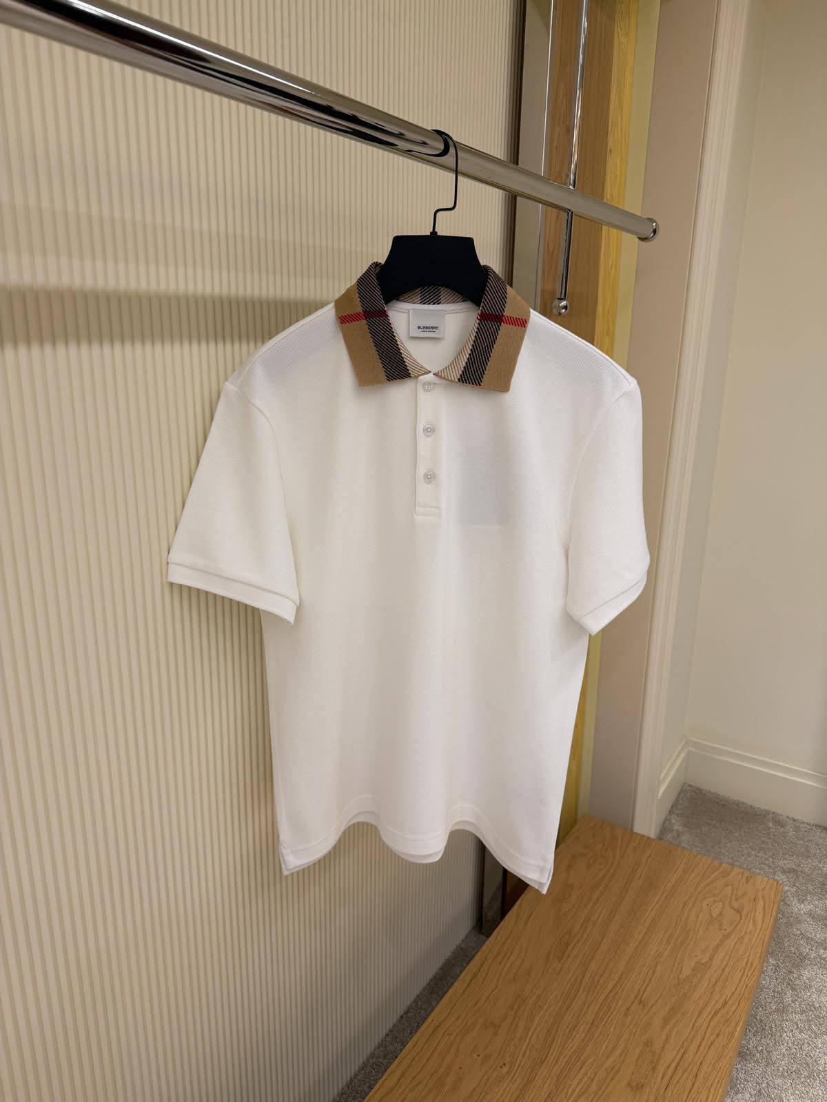 Burberry Check Collar Cotton Piqué Polo