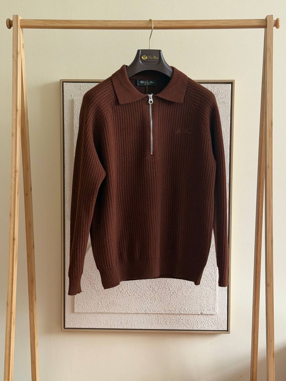 Loro Piana Ribbed Zip Polo Sweater - Brown
