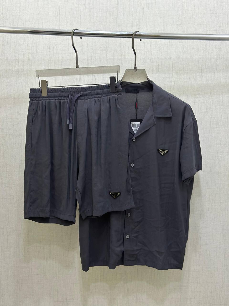 Prada Triangle Logo Camp Shirt & Shorts Set