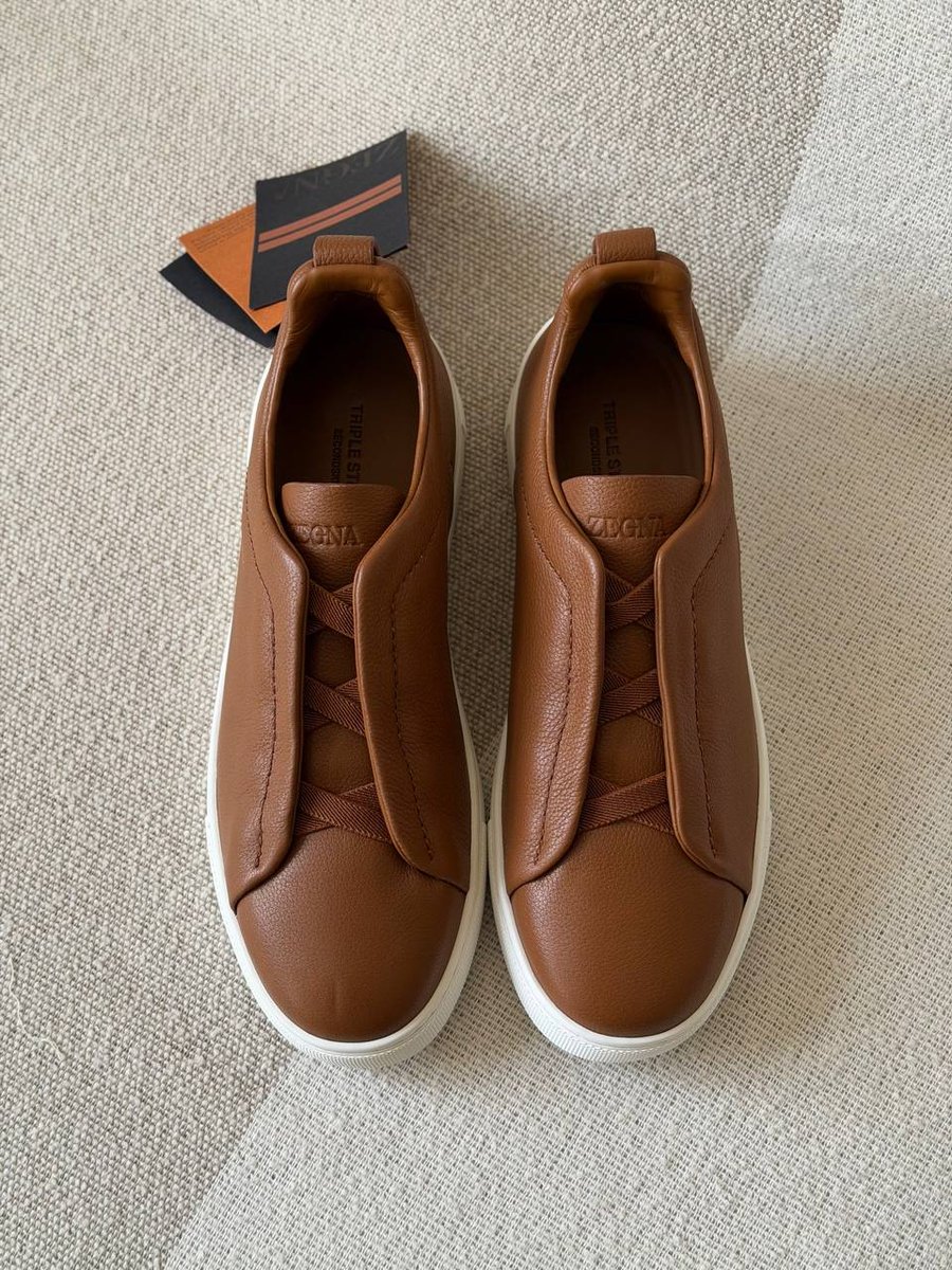 Zegna Triple Stitch Secondskin Sneaker — Almond Brown